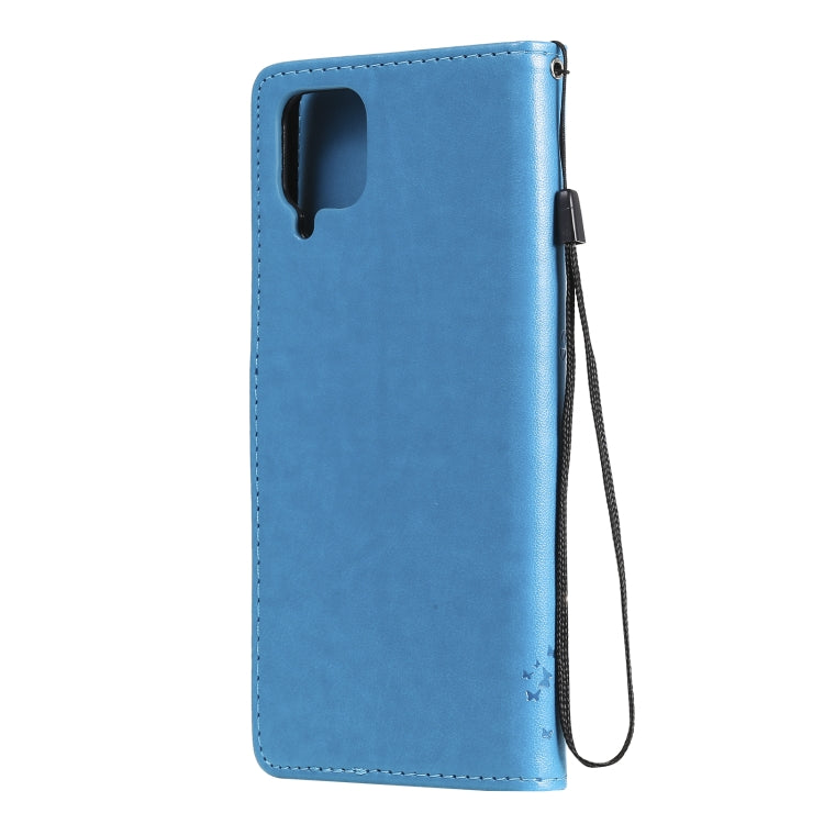 For Samsung Galaxy A12 Tree & Cat Pattern Pressed Printing Horizontal Flip PU Leather Case with Holder & Card Slots & Wallet & Lanyard