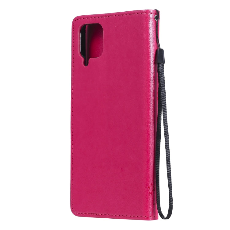 For Samsung Galaxy A12 Tree & Cat Pattern Pressed Printing Horizontal Flip PU Leather Case with Holder & Card Slots & Wallet & Lanyard