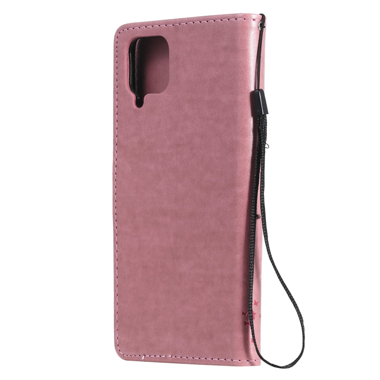 For Samsung Galaxy A12 Tree & Cat Pattern Pressed Printing Horizontal Flip PU Leather Case with Holder & Card Slots & Wallet & Lanyard