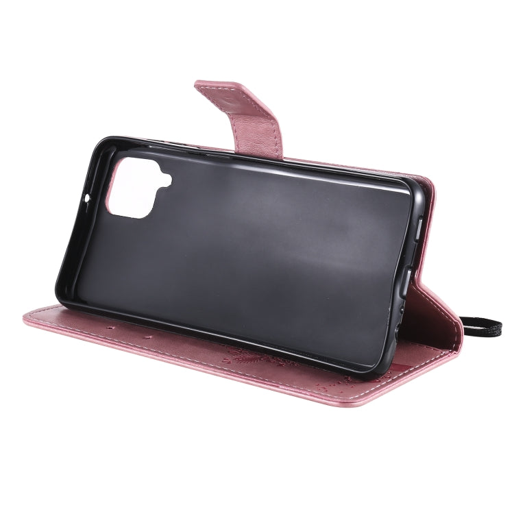 For Samsung Galaxy A12 Tree & Cat Pattern Pressed Printing Horizontal Flip PU Leather Case with Holder & Card Slots & Wallet & Lanyard