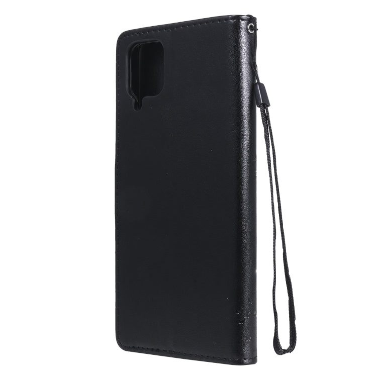 For Samsung Galaxy A12 Tree & Cat Pattern Pressed Printing Horizontal Flip PU Leather Case with Holder & Card Slots & Wallet & Lanyard