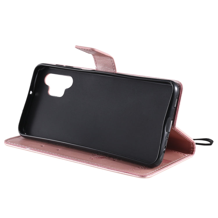 For Samsung Galaxy A32 5G Tree & Cat Pattern Pressed Printing Horizontal Flip PU Leather Case with Holder & Card Slots & Wallet & Lanyard