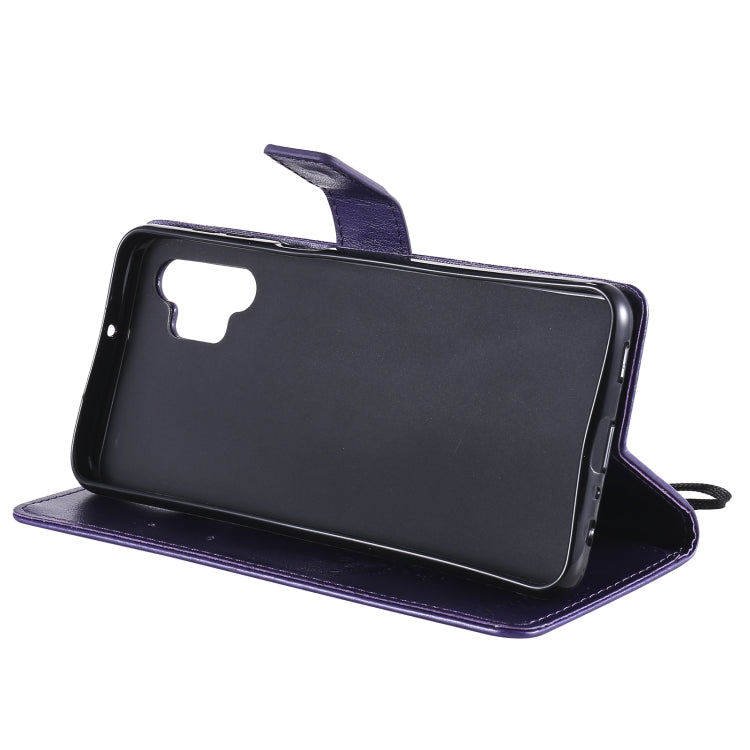 For Samsung Galaxy A32 5G Tree & Cat Pattern Pressed Printing Horizontal Flip PU Leather Case with Holder & Card Slots & Wallet & Lanyard