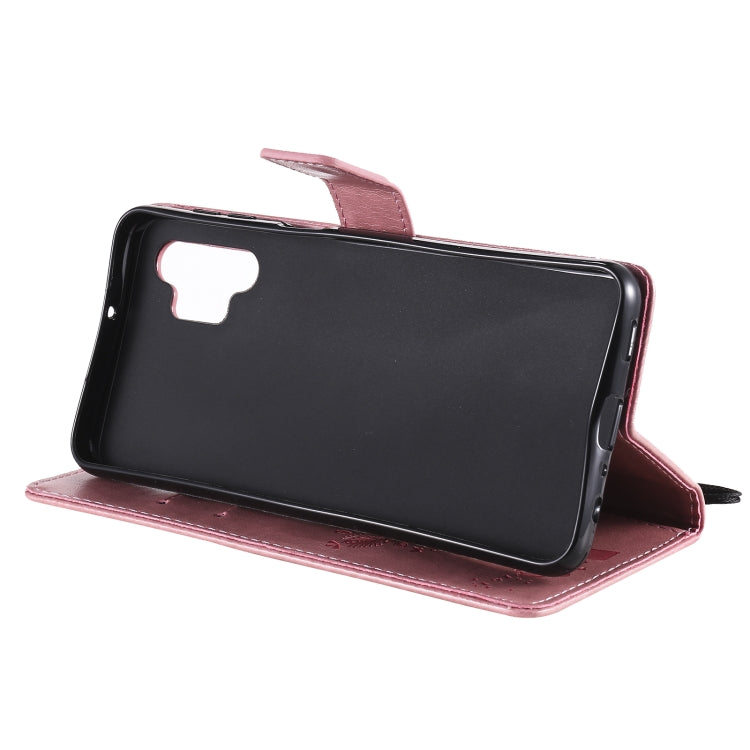 For Samsung Galaxy A32 5G Tree & Cat Pattern Pressed Printing Horizontal Flip PU Leather Case with Holder & Card Slots & Wallet & Lanyard