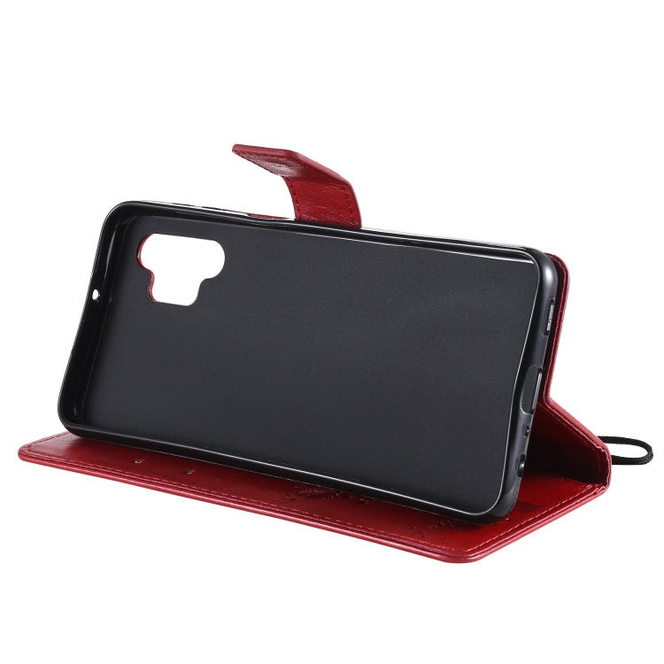 For Samsung Galaxy A32 5G Tree & Cat Pattern Pressed Printing Horizontal Flip PU Leather Case with Holder & Card Slots & Wallet & Lanyard
