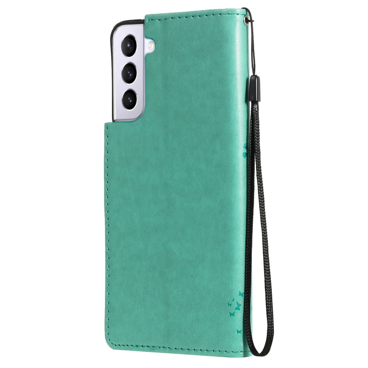 For Samsung Galaxy S21+ 5G Tree & Cat Pattern Pressed Printing Horizontal Flip PU Leather Case with Holder & Card Slots & Wallet & Lanyard