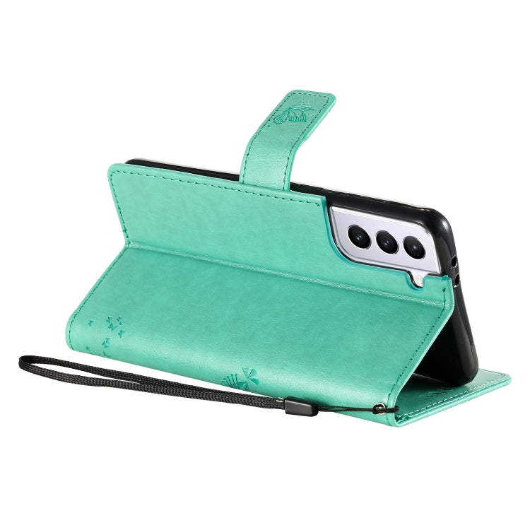For Samsung Galaxy S21+ 5G Tree & Cat Pattern Pressed Printing Horizontal Flip PU Leather Case with Holder & Card Slots & Wallet & Lanyard