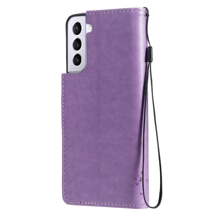 For Samsung Galaxy S21+ 5G Tree & Cat Pattern Pressed Printing Horizontal Flip PU Leather Case with Holder & Card Slots & Wallet & Lanyard