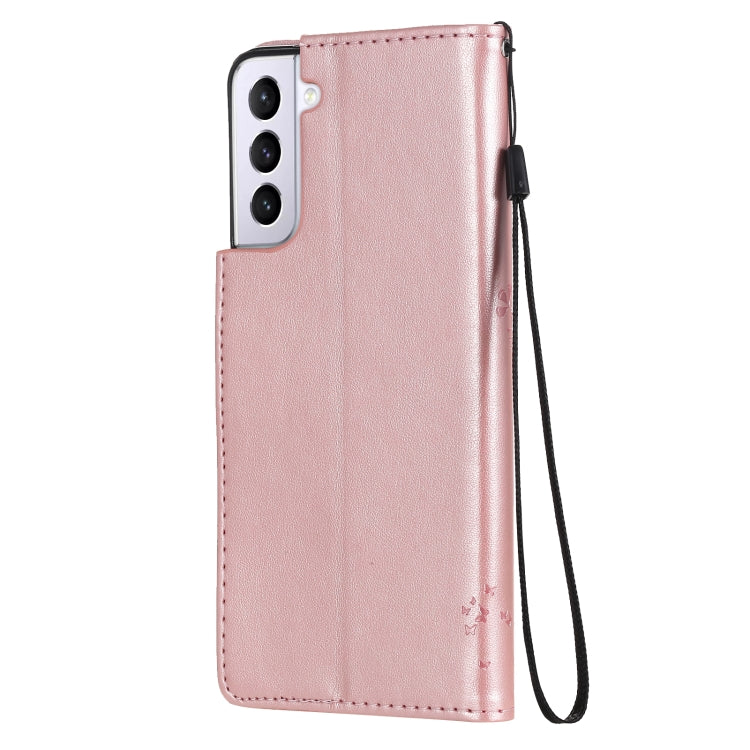 For Samsung Galaxy S21+ 5G Tree & Cat Pattern Pressed Printing Horizontal Flip PU Leather Case with Holder & Card Slots & Wallet & Lanyard