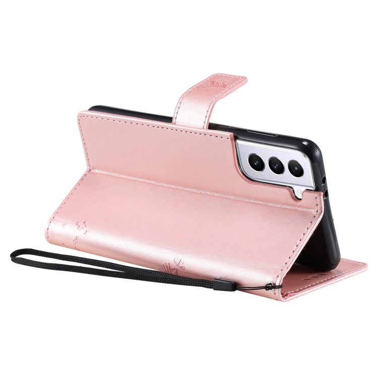 For Samsung Galaxy S21+ 5G Tree & Cat Pattern Pressed Printing Horizontal Flip PU Leather Case with Holder & Card Slots & Wallet & Lanyard