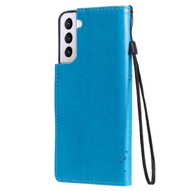 For Samsung Galaxy S21+ 5G Tree & Cat Pattern Pressed Printing Horizontal Flip PU Leather Case with Holder & Card Slots & Wallet & Lanyard