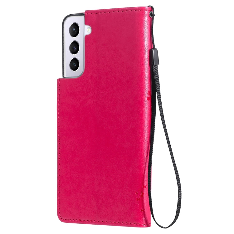 For Samsung Galaxy S21+ 5G Tree & Cat Pattern Pressed Printing Horizontal Flip PU Leather Case with Holder & Card Slots & Wallet & Lanyard