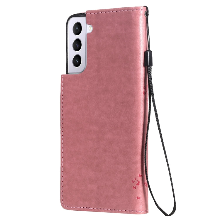 For Samsung Galaxy S21+ 5G Tree & Cat Pattern Pressed Printing Horizontal Flip PU Leather Case with Holder & Card Slots & Wallet & Lanyard