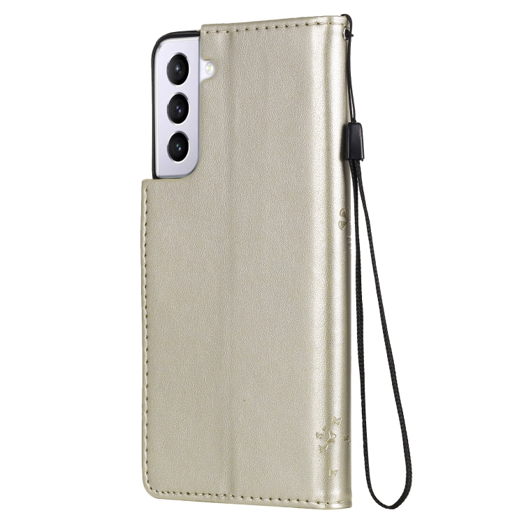 For Samsung Galaxy S21+ 5G Tree & Cat Pattern Pressed Printing Horizontal Flip PU Leather Case with Holder & Card Slots & Wallet & Lanyard