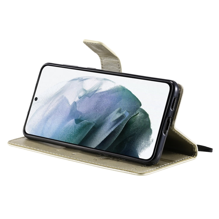 For Samsung Galaxy S21+ 5G Tree & Cat Pattern Pressed Printing Horizontal Flip PU Leather Case with Holder & Card Slots & Wallet & Lanyard