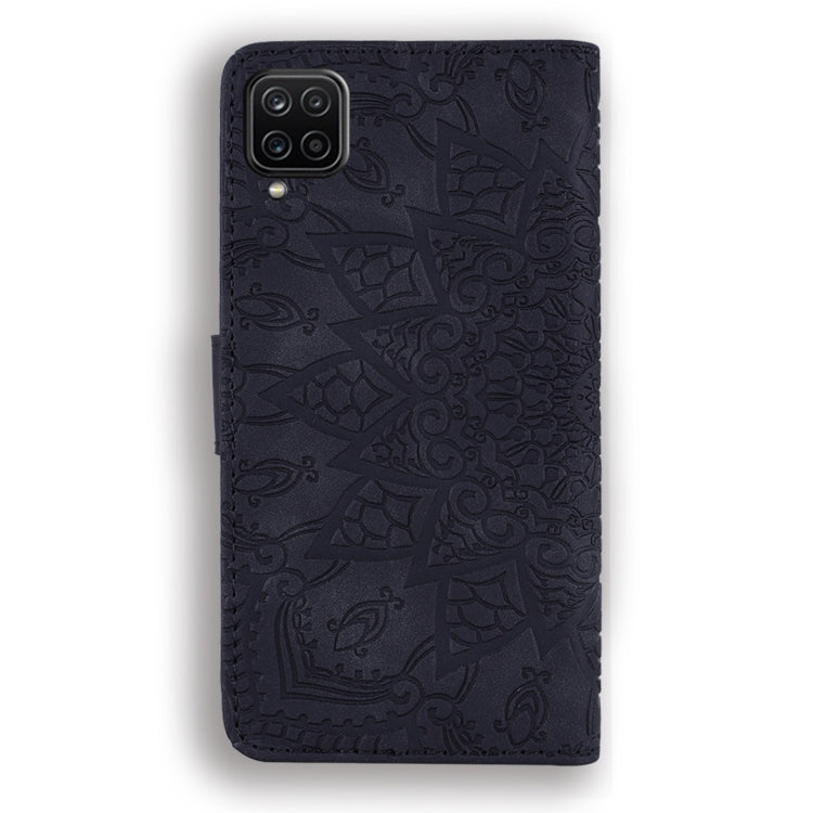 Embossed Sunflower Pattern Horizontal Flip PU Leather Case with Holder & Card Slots & Wallet & Lanyard For Samsung Galaxy A12
