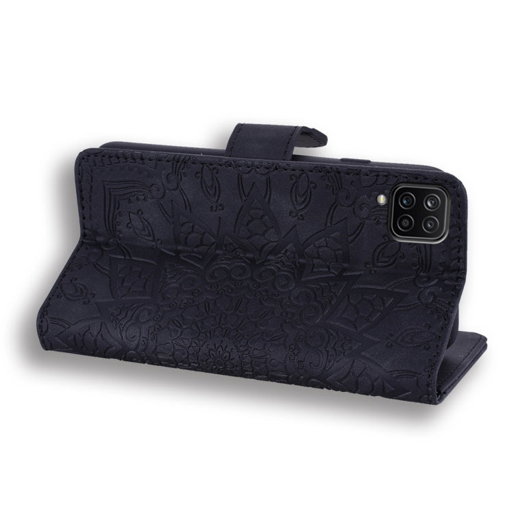 Embossed Sunflower Pattern Horizontal Flip PU Leather Case with Holder & Card Slots & Wallet & Lanyard For Samsung Galaxy A12