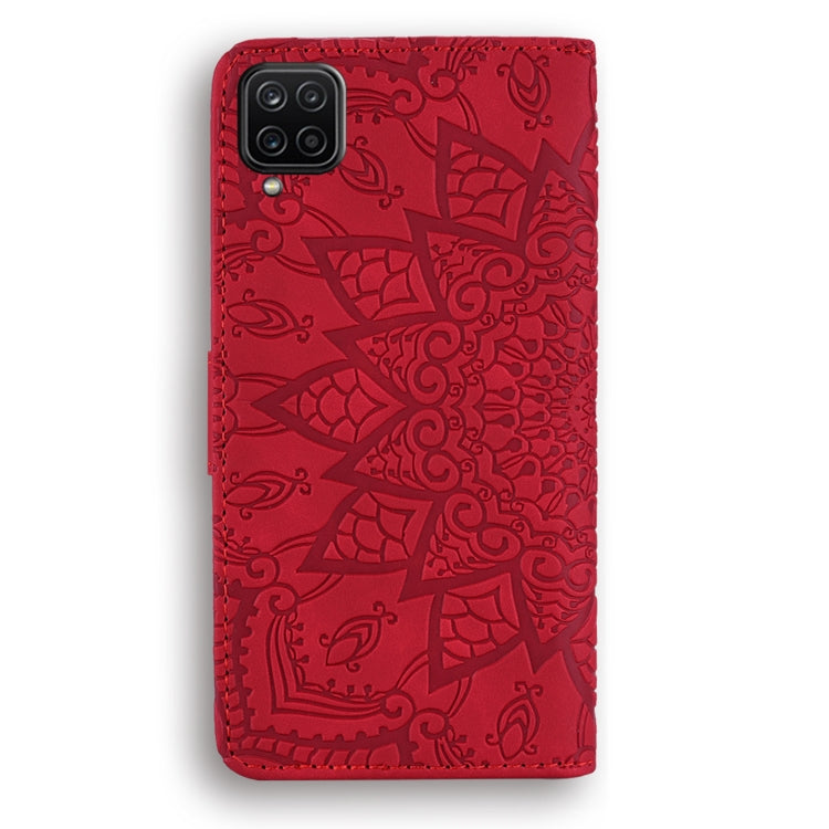 Embossed Sunflower Pattern Horizontal Flip PU Leather Case with Holder & Card Slots & Wallet & Lanyard For Samsung Galaxy A12