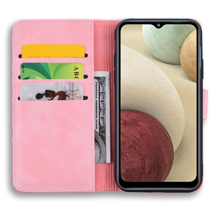 Embossed Sunflower Pattern Horizontal Flip PU Leather Case with Holder & Card Slots & Wallet & Lanyard For Samsung Galaxy A12