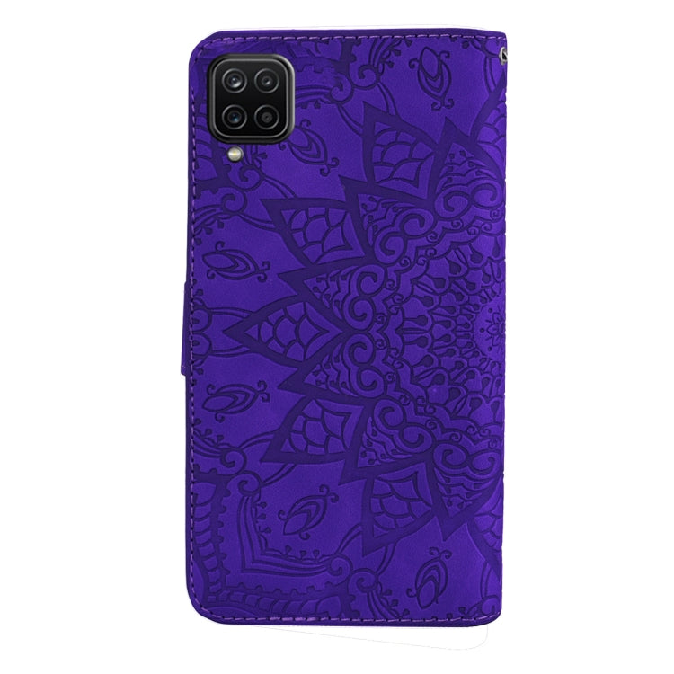 Embossed Sunflower Pattern Horizontal Flip PU Leather Case with Holder & Card Slots & Wallet & Lanyard For Samsung Galaxy A12