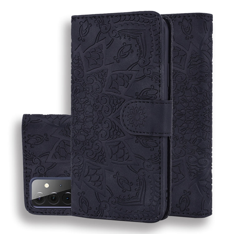 Embossed Sunflower Pattern Horizontal Flip PU Leather Case with Holder & Card Slots & Wallet & Lanyard For Samsung Galaxy A72 5G / 4G