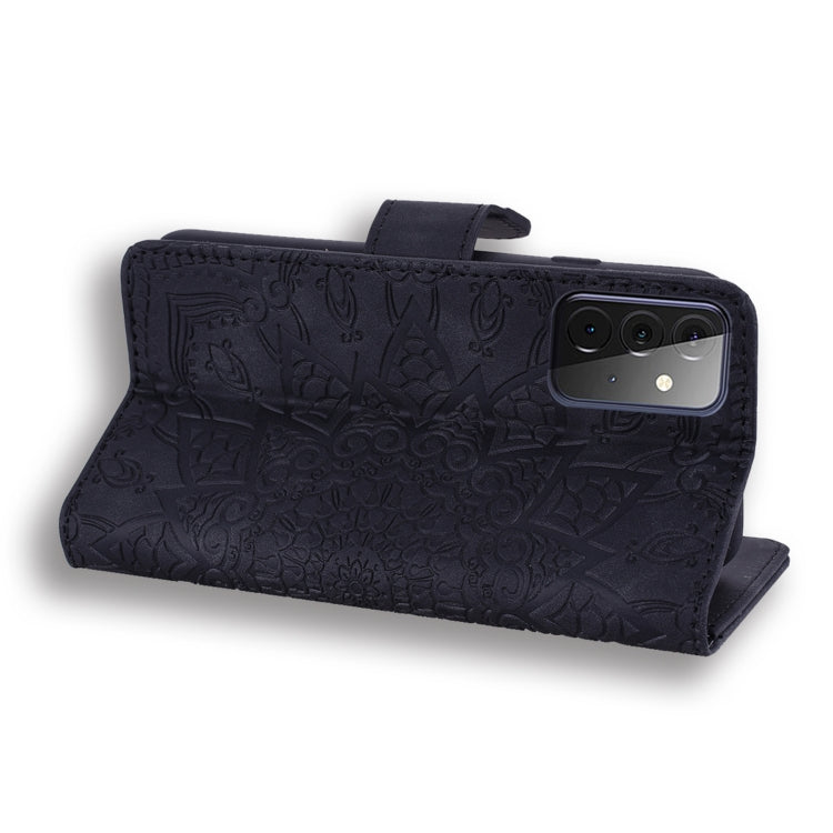 Embossed Sunflower Pattern Horizontal Flip PU Leather Case with Holder & Card Slots & Wallet & Lanyard For Samsung Galaxy A72 5G / 4G