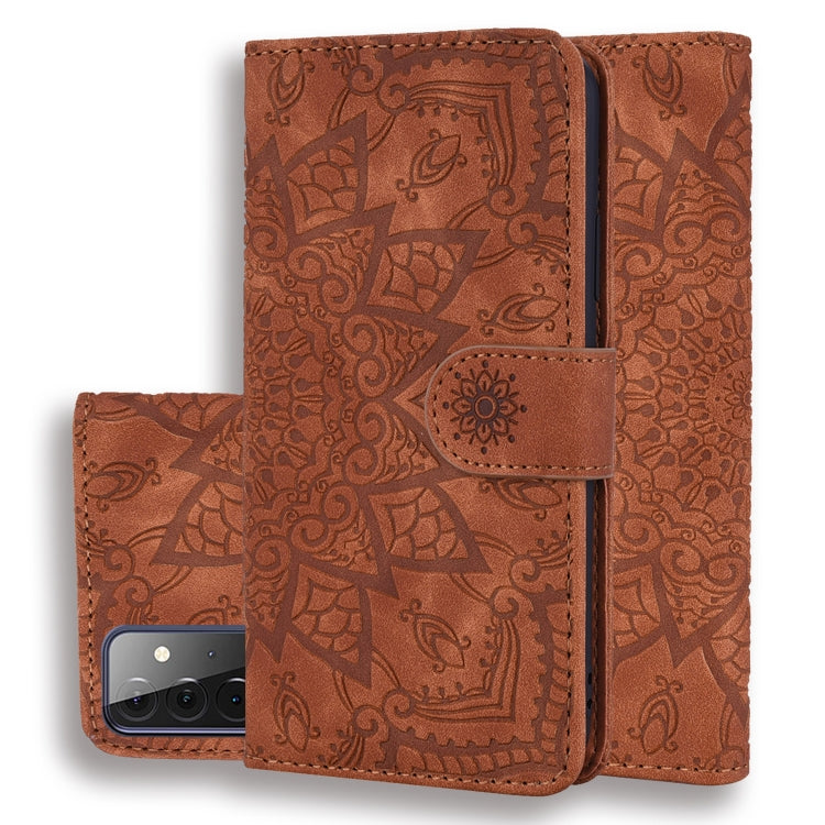 Embossed Sunflower Pattern Horizontal Flip PU Leather Case with Holder & Card Slots & Wallet & Lanyard For Samsung Galaxy A72 5G / 4G