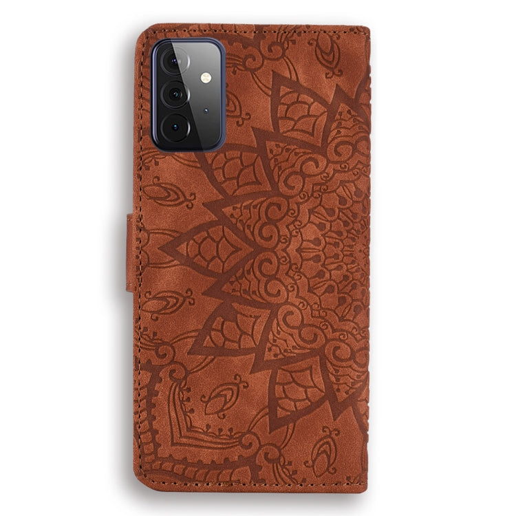 Embossed Sunflower Pattern Horizontal Flip PU Leather Case with Holder & Card Slots & Wallet & Lanyard For Samsung Galaxy A72 5G / 4G