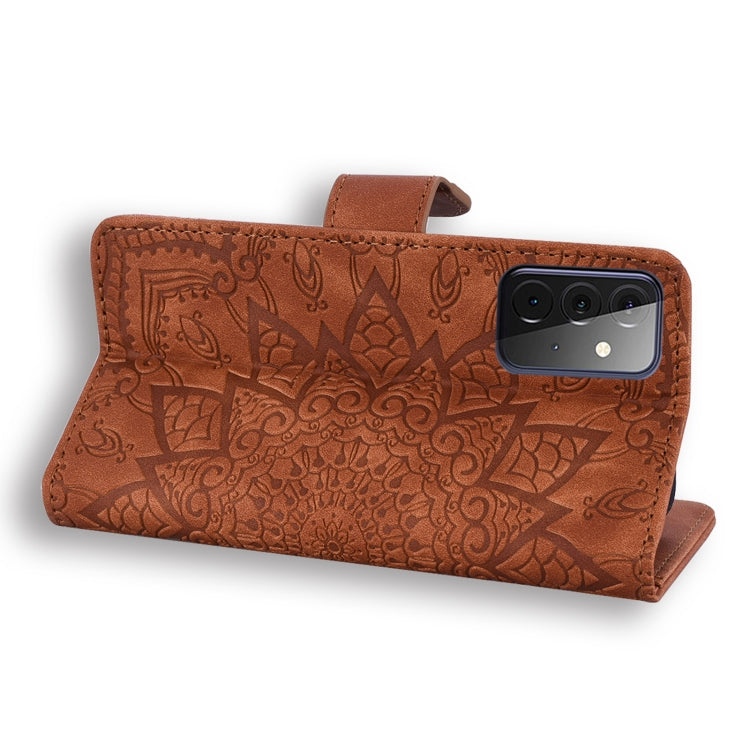 Embossed Sunflower Pattern Horizontal Flip PU Leather Case with Holder & Card Slots & Wallet & Lanyard For Samsung Galaxy A72 5G / 4G