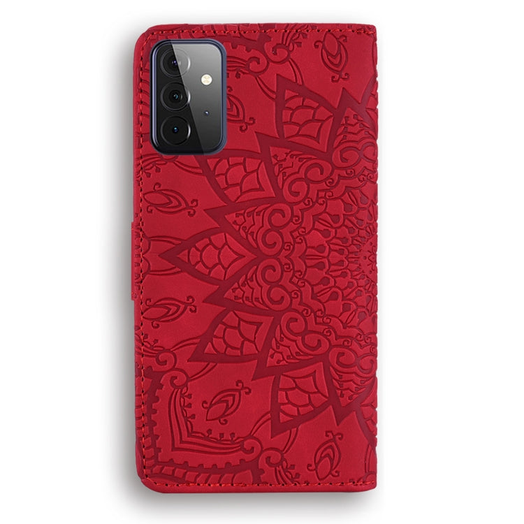 Embossed Sunflower Pattern Horizontal Flip PU Leather Case with Holder & Card Slots & Wallet & Lanyard For Samsung Galaxy A72 5G / 4G