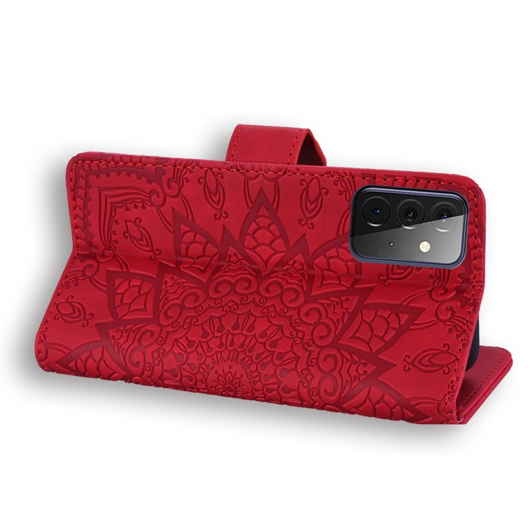Embossed Sunflower Pattern Horizontal Flip PU Leather Case with Holder & Card Slots & Wallet & Lanyard For Samsung Galaxy A72 5G / 4G