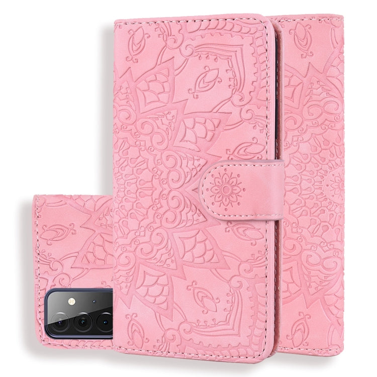 Embossed Sunflower Pattern Horizontal Flip PU Leather Case with Holder & Card Slots & Wallet & Lanyard For Samsung Galaxy A72 5G / 4G