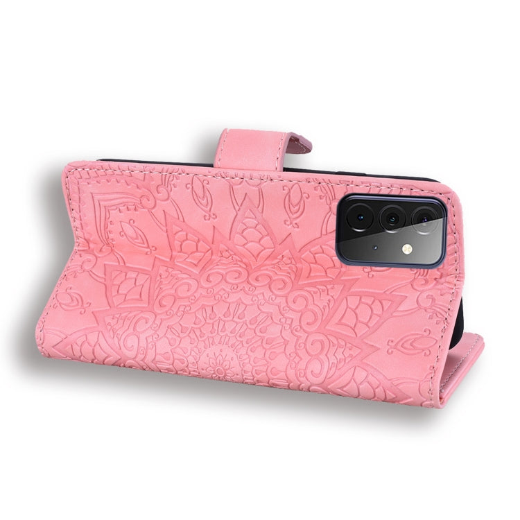 Embossed Sunflower Pattern Horizontal Flip PU Leather Case with Holder & Card Slots & Wallet & Lanyard For Samsung Galaxy A72 5G / 4G