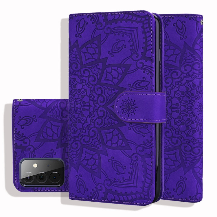 Embossed Sunflower Pattern Horizontal Flip PU Leather Case with Holder & Card Slots & Wallet & Lanyard For Samsung Galaxy A72 5G / 4G