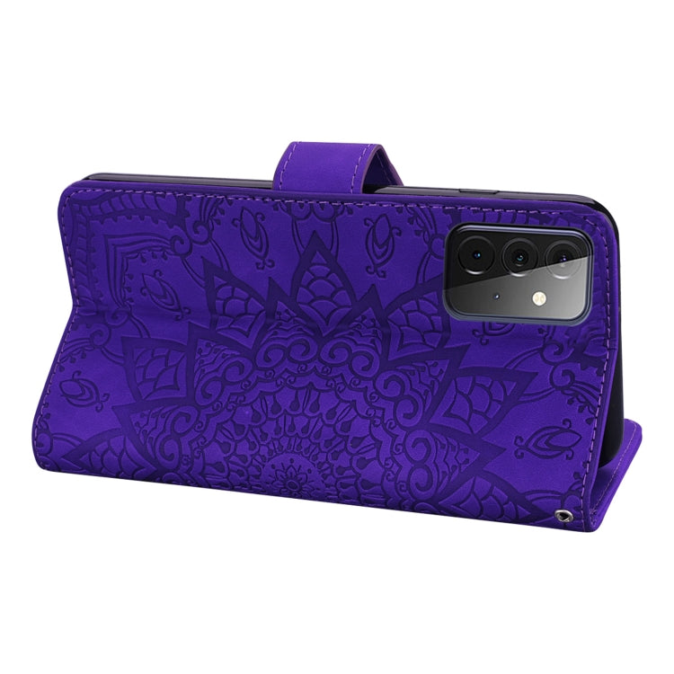 Embossed Sunflower Pattern Horizontal Flip PU Leather Case with Holder & Card Slots & Wallet & Lanyard For Samsung Galaxy A72 5G / 4G