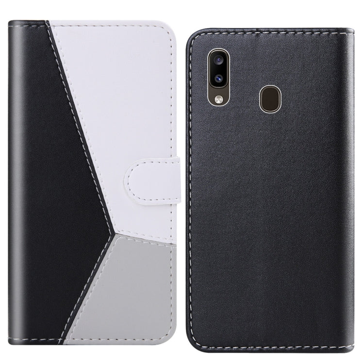 For Galaxy A10e / A20e Tricolor Stitching Horizontal Flip TPU + PU Leather Case with Holder & Card Slots & Wallet