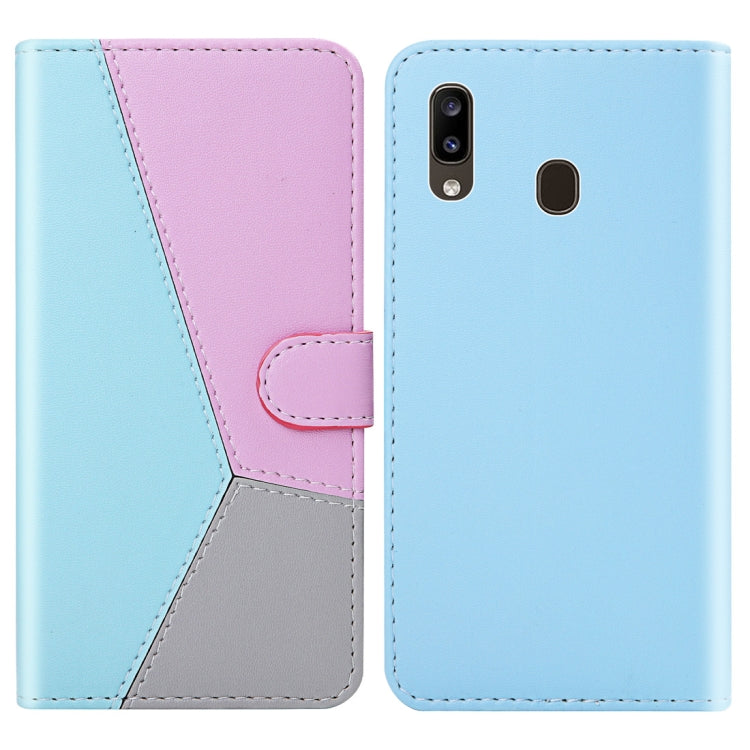 For Galaxy A10e / A20e Tricolor Stitching Horizontal Flip TPU + PU Leather Case with Holder & Card Slots & Wallet