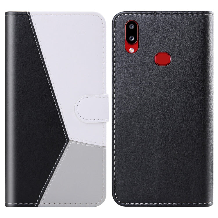 For Galaxy A10s Tricolor Stitching Horizontal Flip TPU + PU Leather Case with Holder & Card Slots & Wallet
