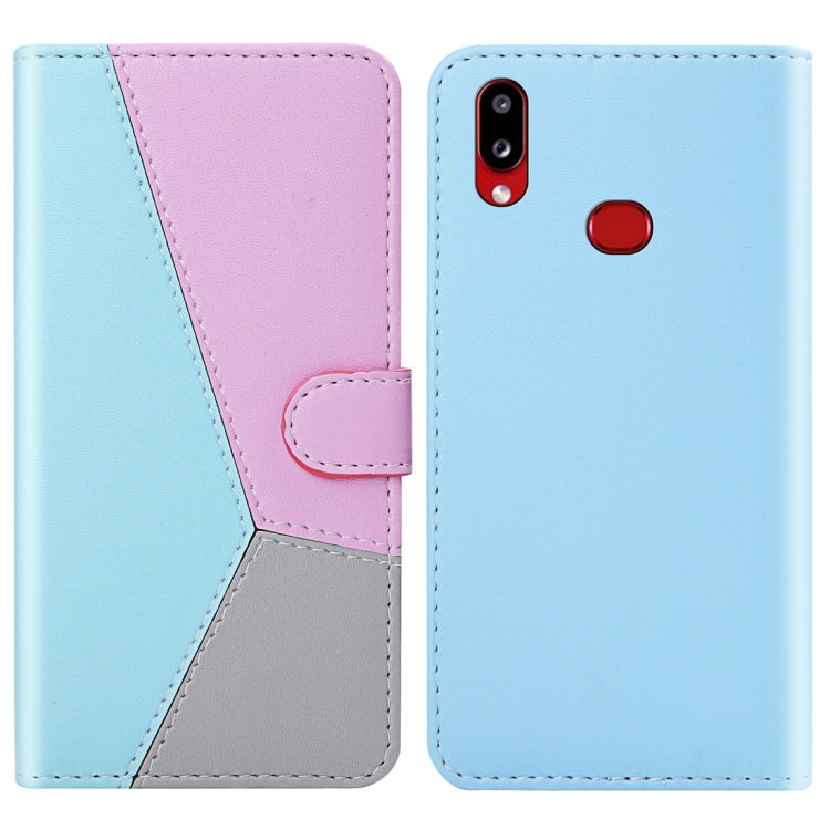 For Galaxy A10s Tricolor Stitching Horizontal Flip TPU + PU Leather Case with Holder & Card Slots & Wallet