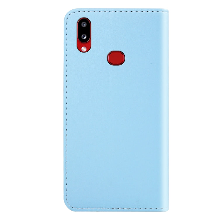 For Galaxy A10s Tricolor Stitching Horizontal Flip TPU + PU Leather Case with Holder & Card Slots & Wallet