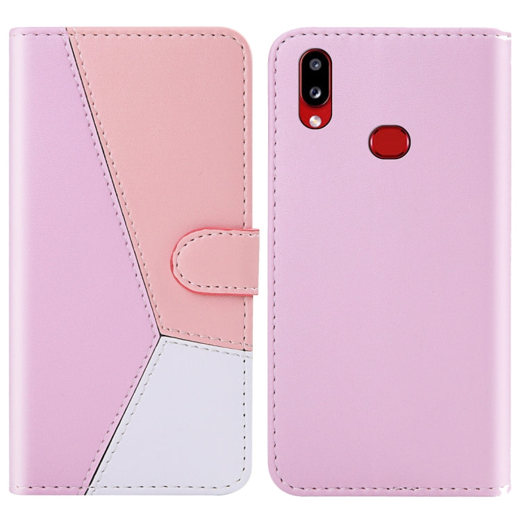 For Galaxy A10s Tricolor Stitching Horizontal Flip TPU + PU Leather Case with Holder & Card Slots & Wallet