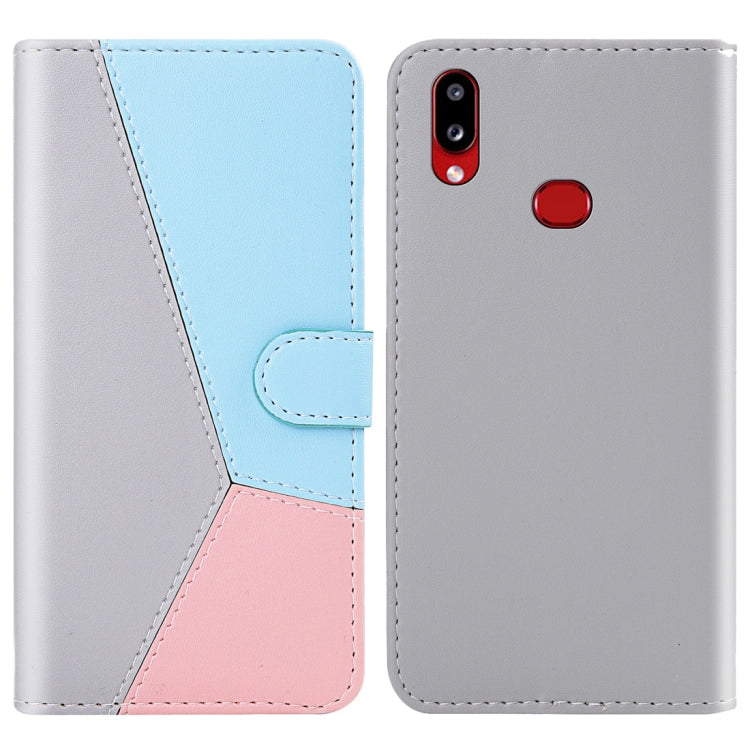 For Galaxy A10s Tricolor Stitching Horizontal Flip TPU + PU Leather Case with Holder & Card Slots & Wallet