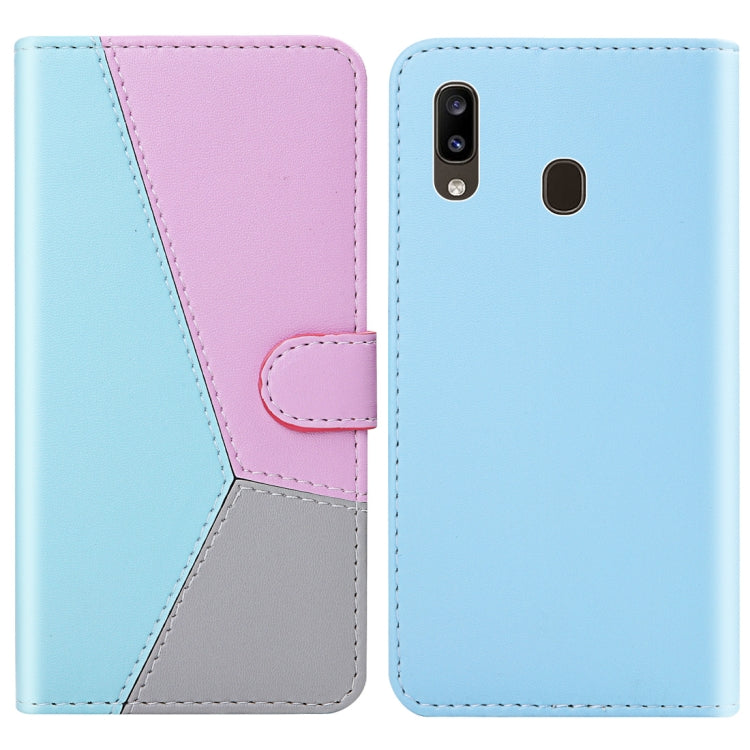 For Galaxy A20 Tricolor Stitching Horizontal Flip TPU + PU Leather Case with Holder & Card Slots & Wallet