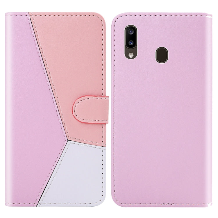 For Galaxy A20 Tricolor Stitching Horizontal Flip TPU + PU Leather Case with Holder & Card Slots & Wallet