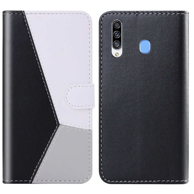 For Galaxy A20s Tricolor Stitching Horizontal Flip TPU + PU Leather Case with Holder & Card Slots & Wallet