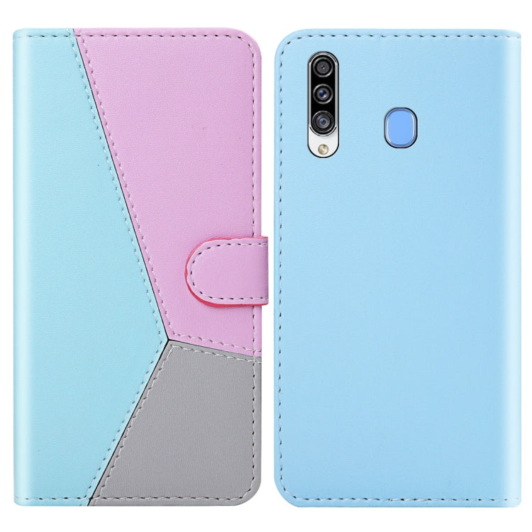 For Galaxy A20s Tricolor Stitching Horizontal Flip TPU + PU Leather Case with Holder & Card Slots & Wallet