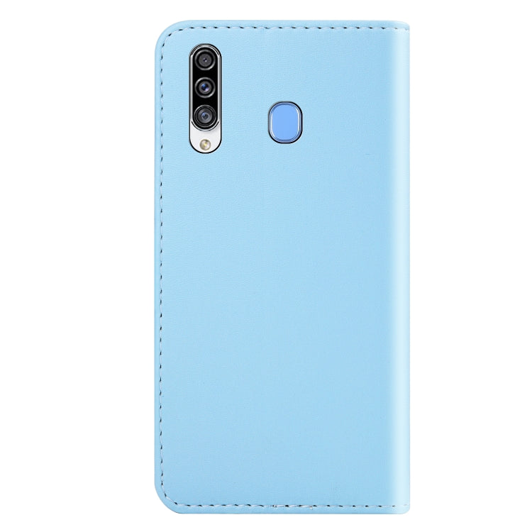 For Galaxy A20s Tricolor Stitching Horizontal Flip TPU + PU Leather Case with Holder & Card Slots & Wallet