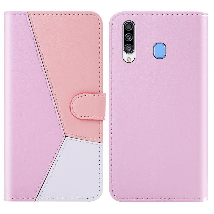 For Galaxy A20s Tricolor Stitching Horizontal Flip TPU + PU Leather Case with Holder & Card Slots & Wallet