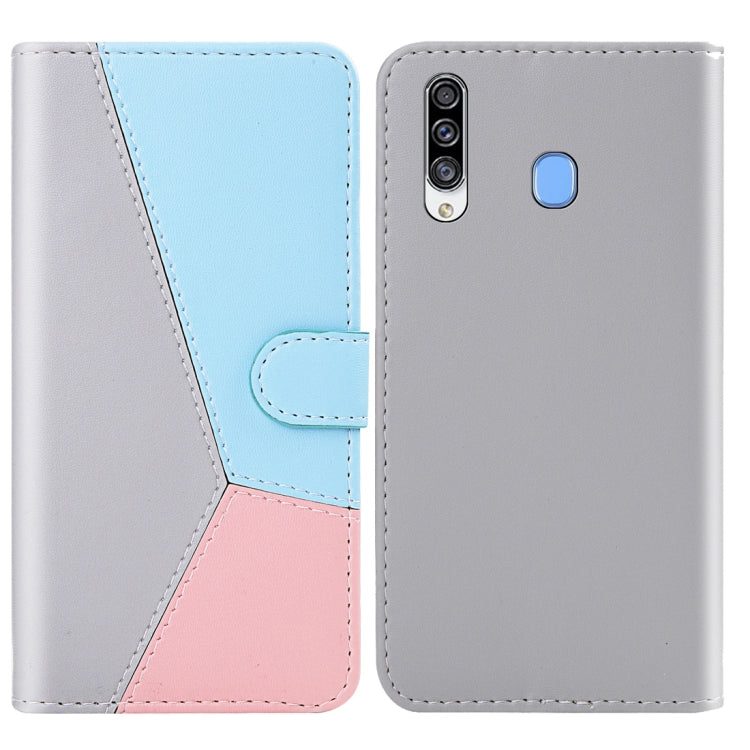 For Galaxy A20s Tricolor Stitching Horizontal Flip TPU + PU Leather Case with Holder & Card Slots & Wallet