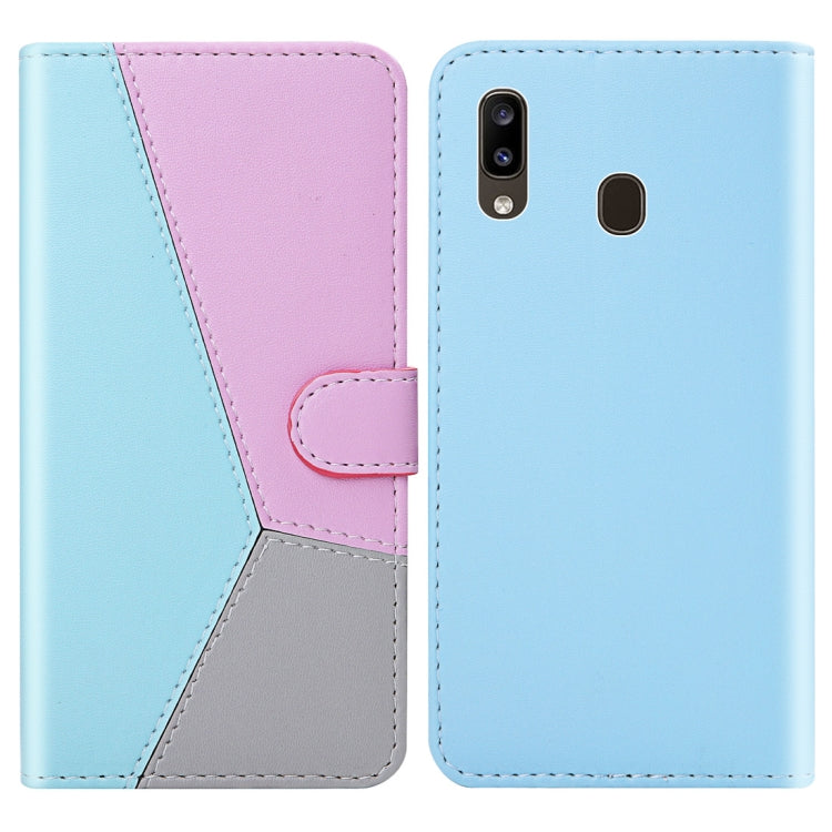 For Galaxy A30 Tricolor Stitching Horizontal Flip TPU + PU Leather Case with Holder & Card Slots & Wallet